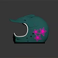 Teal Sports Helmet With Pink Graphics White Trim And Black Chin Section