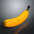 Ripe Yellow Speckled Banana With Green Stem On Dark Reflective Background