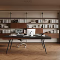 Middle Style Study Desk Bookshelf Bookcase Books 3d model