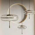 Modern Transparent Glass Round Pendant Lights Hanging In Interior With Circular Decorative Wall
