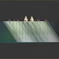Two White Geese Swimming on Water Surface with Green Lily Pads and Pink Lotus Flowers