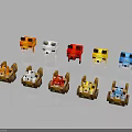 Vibrant Minecraft Style Small Animal Character Models With Colorful Designs Sitting And Standing Poses