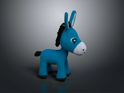 Blue Plush Donkey Stuffed Toy With Black Mane And White Muzzle 3d model