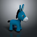 Blue Plush Donkey Stuffed Toy With Black Mane And White Muzzle 3d model