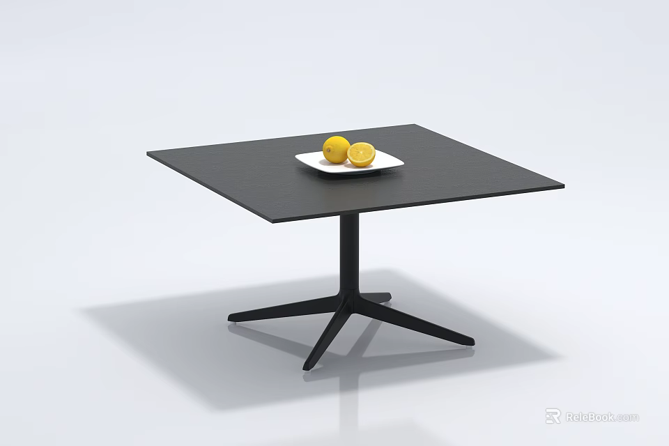 Modern Minimalist Black Square Coffee Table With Cross Base And White Plate Lemons 3d model 