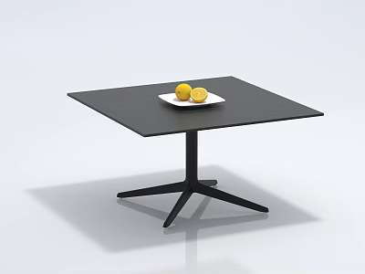 Modern Minimalist Black Square Coffee Table With Cross Base And White Plate Lemons 3d model