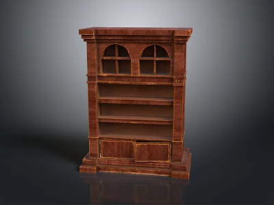 Vintage Wooden Bookcase With Arch Top Design And Open Shelves 3d model
