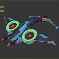 Futuristic Blue And Purple Sci Fi Aircraft With Large Wheels And Sleek Design