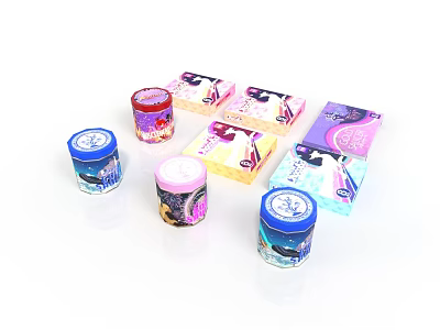 Colorful Packaged Food Products With Cans And Boxes In Various Designs 3d model