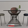 Modern Round Dining Table Set with Multicolored Chairs and Metal Mesh Base 3d model