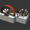 Industrial Mechanical Equipment With Red Wheel Black Body And Base Blocks