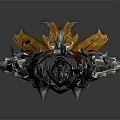 Game Movie Character Wearing Ornate Armor With Metallic Shoulder Wings Golden Blue Details Featherlike Tassels