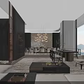 Modern Hotel Public Lounge With Large Windows Mountain View And Elegant Furniture