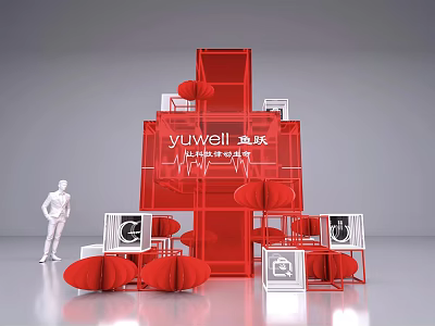 Yuwell Medical Exhibition Display With Red Cross Structure And Human Figure 3d model