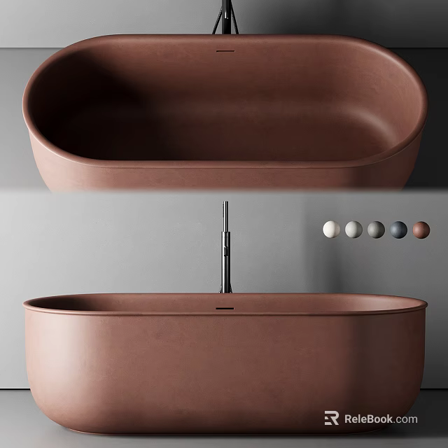 Modern Brown Oval Bathtub With Matte Finish And Faucet Color Options 3d model 