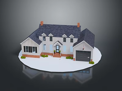 Classic Single Family House Exterior With Gray Roof White Walls Chimneys And Garage 3d model