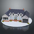 Classic Single Family House Exterior With Gray Roof White Walls Chimneys And Garage