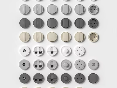 Various Modern Switch Panels in Neutral Colors with Round Buttons and Socket Designs 3d model