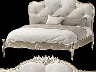 Elegant Upholstered Double Bed With Classic Carved Headboard And Decorative Details 3d model