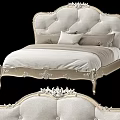 Elegant Upholstered Double Bed With Classic Carved Headboard And Decorative Details