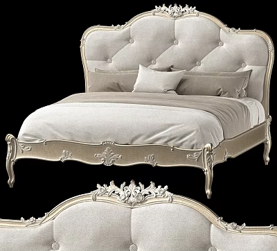 Elegant Upholstered Double Bed With Classic Carved Headboard And Decorative Details 3d model