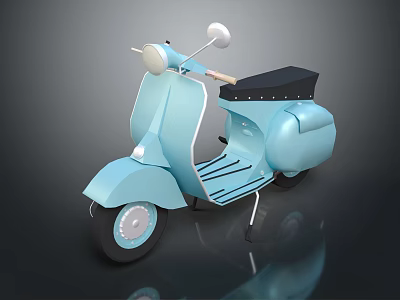 Light Blue Classic Scooter With Black Seat Round Mirrors And White Headlight 3d model