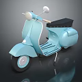 Light Blue Classic Scooter With Black Seat Round Mirrors And White Headlight