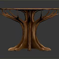 Round Dining Table With Scalloped Edge And Green Gold Gradient Top On Wooden Curved Legs