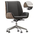 Modern Office Chair With Black Leather Seat Wooden Armrests And Stainless Steel Base
