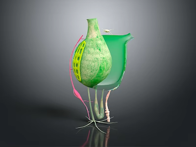 Anatomical Organ Structure With Hair Like Fibers And Green Pink Features 3d model