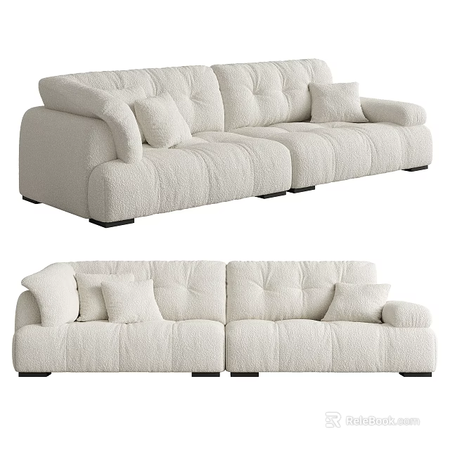 Beige Fluffy Double Sofa With Modern Design Accent Cushions And Sturdy Black Legs 3d model 