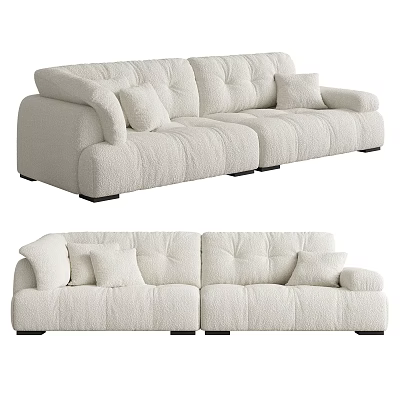 Beige Fluffy Double Sofa With Modern Design Accent Cushions And Sturdy Black Legs 3d model