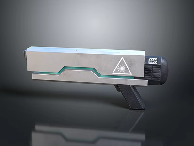 Futuristic Sci Fi Weapon With Silver Metallic Body Green Accent Line And Triangular Emblem 3d model