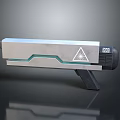 Futuristic Sci Fi Weapon With Silver Metallic Body Green Accent Line And Triangular Emblem 3d model