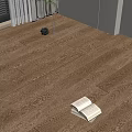 Natural Wood Grain Wooden Floor With Open Book And Vase Near Window Blinds