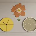 Flower Shaped Yellow Circular Numeric Dial Wall Clocks With Decorative Frame 3d model