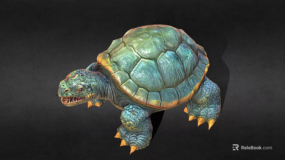 Realistic 3D Turtle Model With Green Textured Shell Blue Body And Sharp Claws 3d model
