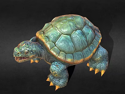 Realistic 3D Turtle Model With Green Textured Shell Blue Body And Sharp Claws 3d model
