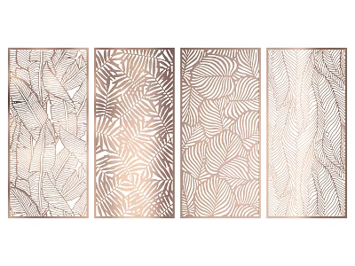 Decorative Room Dividers With Laser Cut Leaf Patterns In Rose Gold And White 3d model