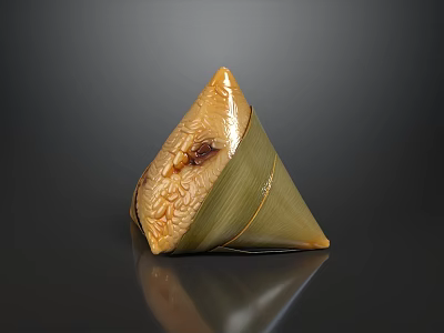 Traditional Triangular Zongzi Glutinous Rice Dumpling Wrapped In Green Bamboo Leaf With Delicious Filling 3d model
