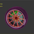 Car Wheel With Black Rim Red Bolts Green Brake Caliper And ADVAN Tire