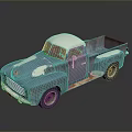 Vintage Blue Pickup Truck With White Roof And Rusty Body Details