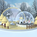 Belle's Winter Themed Decorative Scene With Snow Globe Small House Snowman Yellow Cones And Fence