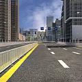 Urban Road Facilities with Traffic Signs Lane Markings Barriers and Street Lamps Along City Road