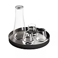 Stylish Wine Bottles And Wine Glasses On Modern Wooden And Black Trays With Elegant Design