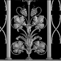 Ornate Metal Staircase Railing With Intricate Floral Patterns And Colorful Design Elements