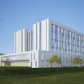 Modern Office Building With Sleek Design White Exterior Glass Windows Green Lawn And Trees