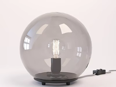 Modern Minimalist Table Lamp With Transparent Gray Spherical Lampshade And Black Base 3d model