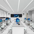 Modern School Computer Lab With Multiple Computers Large Screen And White Student Desks 3d model