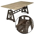 Industrial Style Dining Table With Wooden Top And Metal Gear Accent Base Design